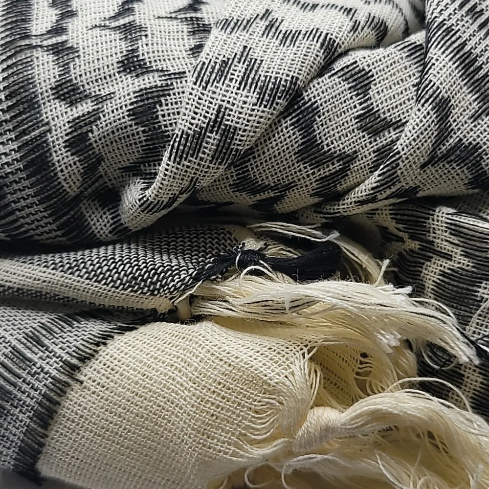 Geometric Fringe Stripes Cream Gray Scarf